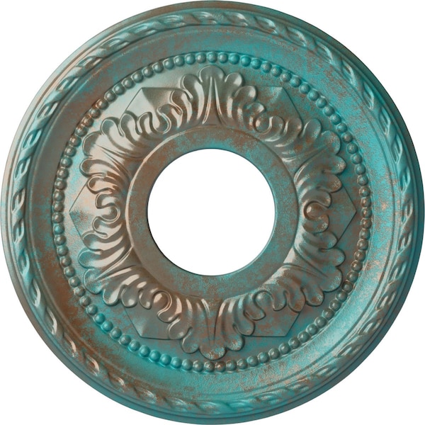 Ekena Millwork Palmetto Ceiling Medallion (Canopies up to 4 7/8"), 12 1/8"OD x 3 1/2"ID x 1"P, Copper Green Patina CM12PMCGS - main